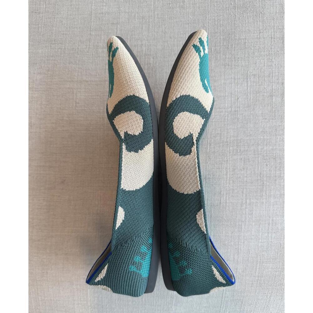 Rothy's Teal & Cream Pointed Knit Ballet Flat - Picture 4 of 8